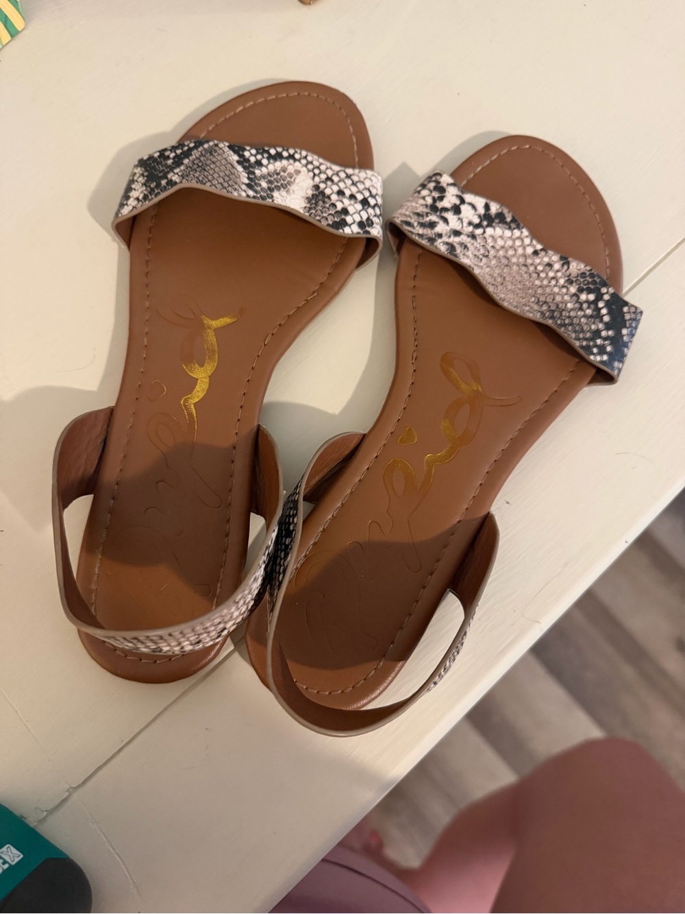 Cupid Brown Footbed Snake-Print Strap Sandals